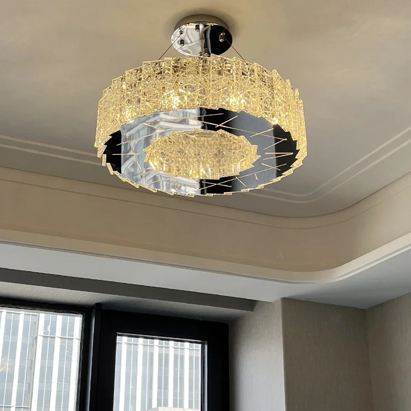 Modern Minimalist Crystal LED Ceiling Light Circular Living Room Light Kitchen Island Chandelier Bedroom Lustre Lighting Fixture