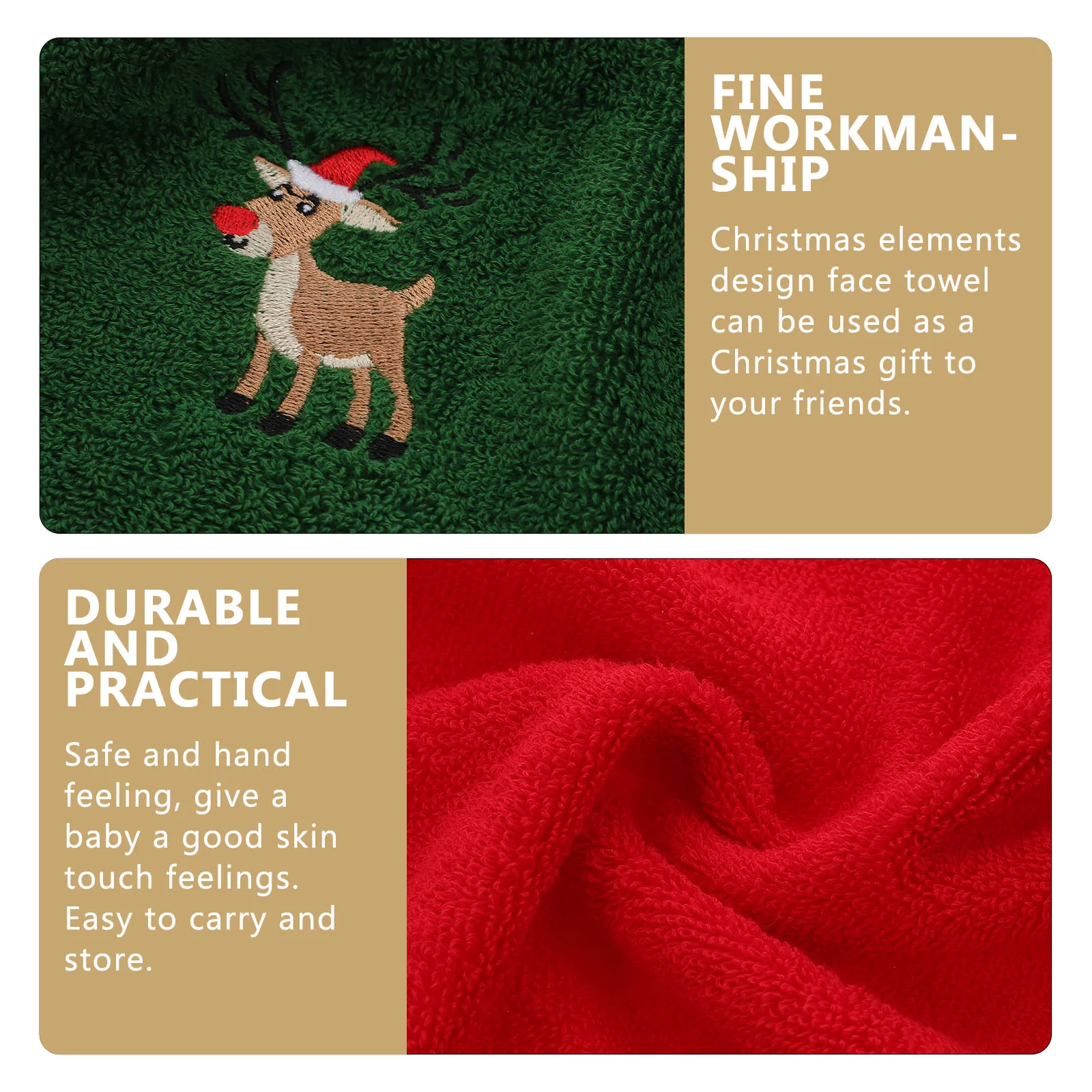 

6pcs Christmas Face Towels Set White Green Red Cotton Bath Towels Soft Absorbent Breathable Skin Friendly Easy Wash Dry