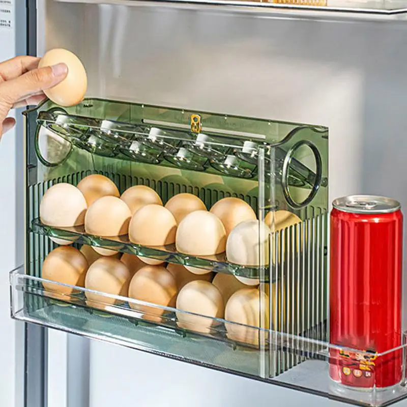 Flippable 3 Layer Egg Storage Container Space-saving 3 Layers Egg Holder For Refrigerator Side Door Fridge Egg Tray Container