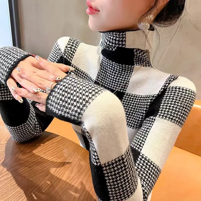 Autumn Winter Vintage Fashion Turtleneck Long Sleeve Pullover Women Clothing Casual All-match Slim Sweaters Office Lady Knit Top