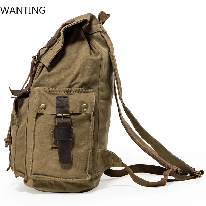 Mochila grande de moda, mochilas de lona de cuero Vintage para viajes, senderismo, Camping, mochila escolar para hombres y mujeres