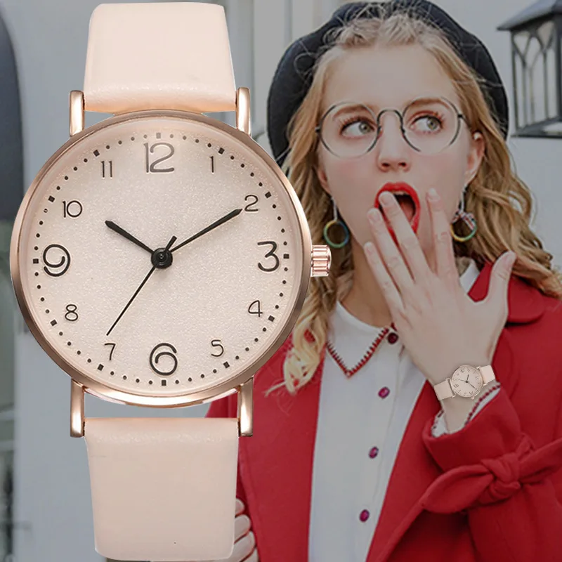 New women Watches Ladies Casual Arabic Numbers Leather Analog Quartz Watch