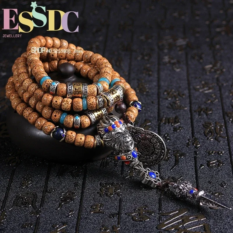 Wholesale Natural Star and Moon Bodhi 108 Beads Mala Necklace Ethnic Style Rosary Bracelet Monkey King Accessories