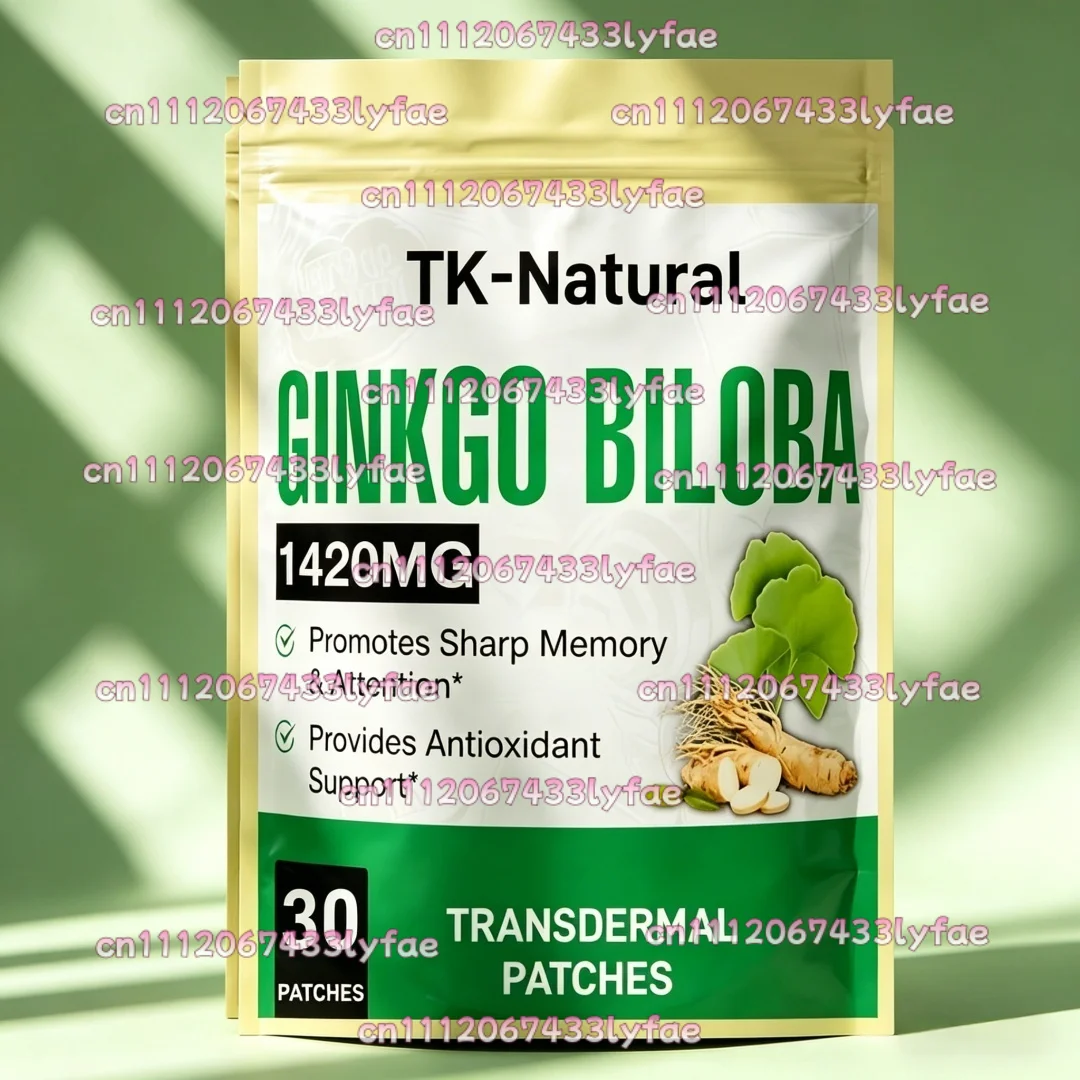 30 Patches Ginkgo Biloba Transdermal Patches with Ginseng Supports Memory, Focus & Brain Health