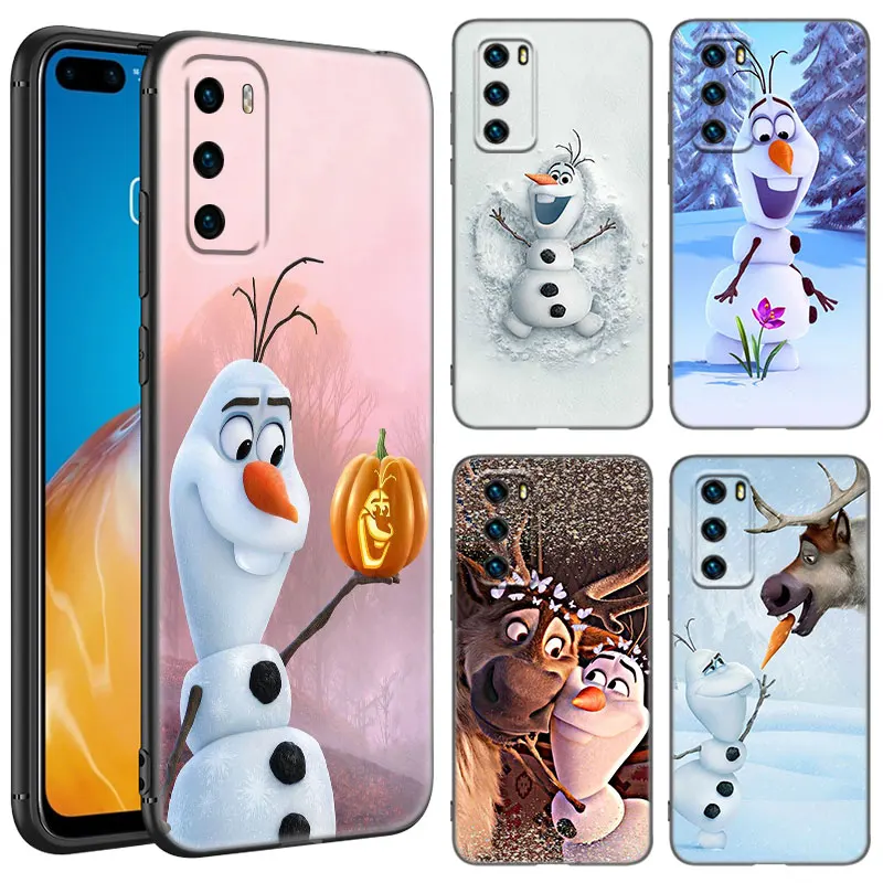 Cute O-Olaf Black Silicone Phone Case For Huawei P10 P20 P30 P40 Lite P50 P60 Art P50E P Smart Z 2018 2020 2021 Pro 2019