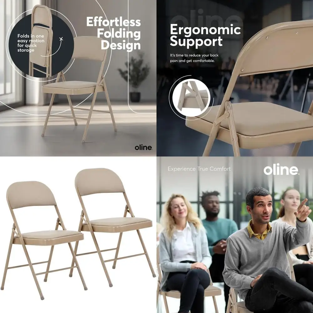 

Складные стулья с мягкой обивкой и металлическим каркасом для использования в помещении и на улице, грузоподъемность 300 фунтов, цвет хаки, 2 шт.