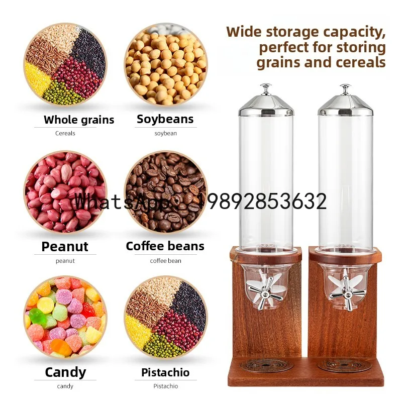 

Stainless steel buffet wooden grain dispenser hotel snack jar fruit sugar storage container