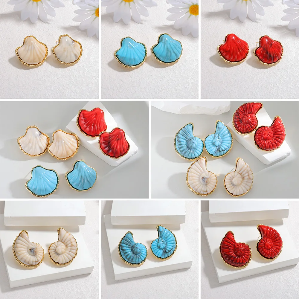 

Bohemian Colorful Ocean Series Shell Conch Stud Earrings Gold Plated Ear Accessories Jewelry for Women Birthday Party Gifts
