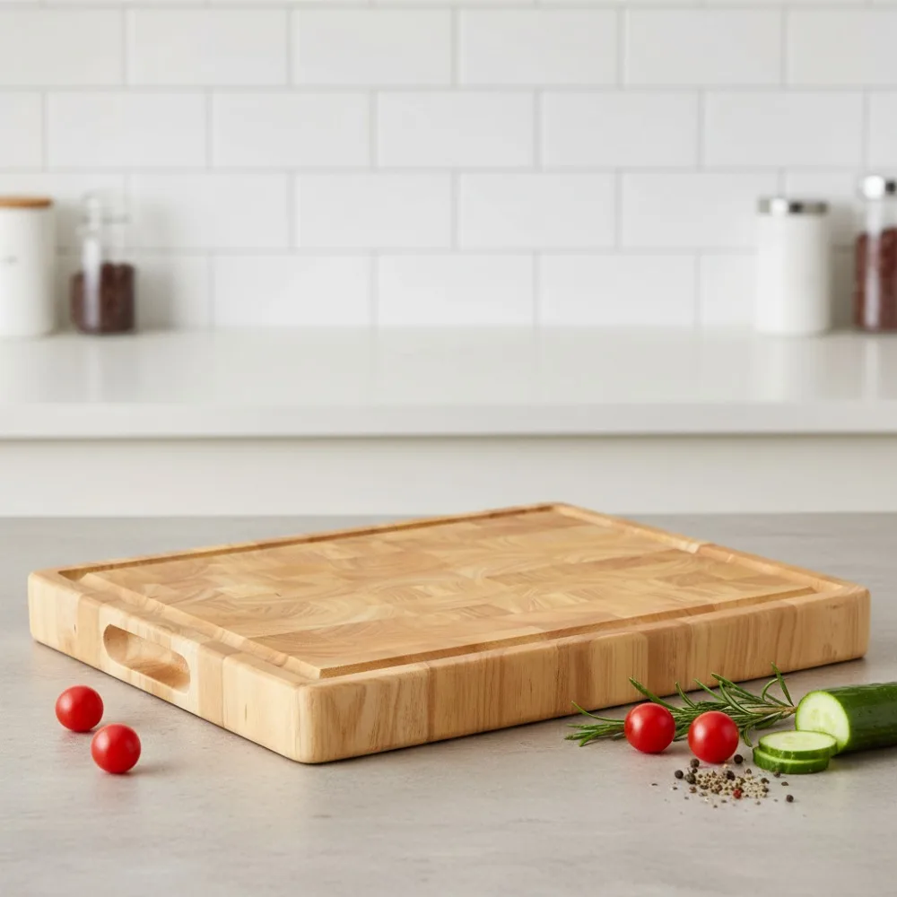 

Очень большая деревянная разделочная доска с конечным зерном 17x13x1,5 дюйма, двусторонняя с пазом для сока и ручками