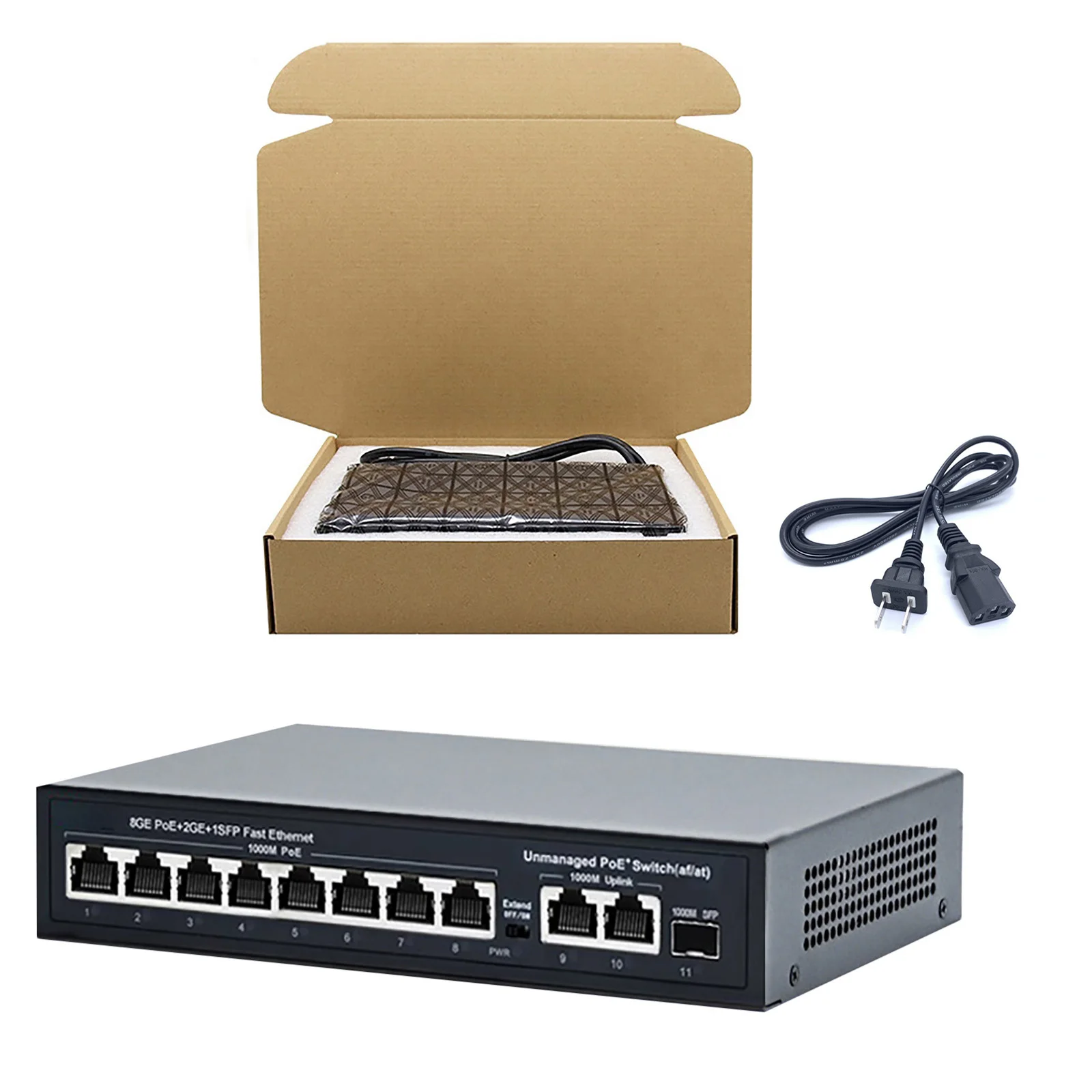 

10 Port Gigabit PoE Switch, 8 PoE+ Port 1000Mbps + 2 Uplink, Unmanaged 120W 802.3af/at, Metal, Plug&Play