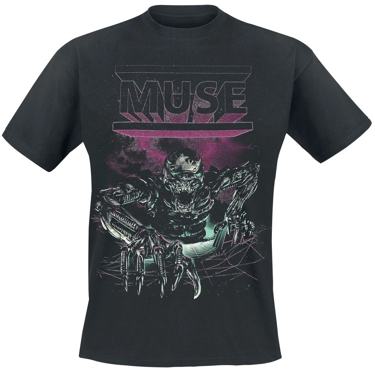 Muse Cyber Alien Robot Print T-Shirt, 100 % Baumwolle, lässiges, neutrales T-Shirt, Alternative Rock Streetwear