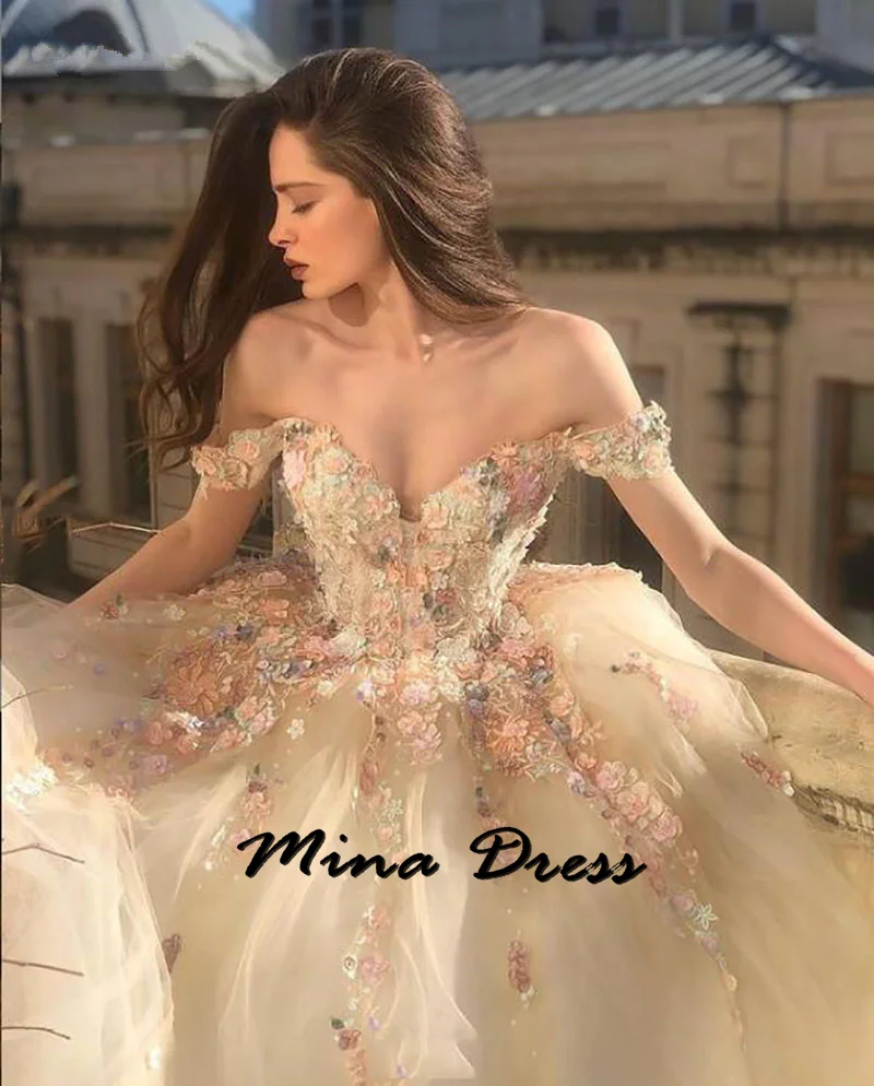 

Mina Customized Backless Evening Dresses Woman Elegant Party Dresses for Women 2024 Dropped Shoulders Embroidered Lace Dress