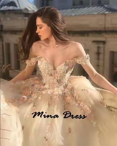 Mina Customized Backless Evening Dresses Woman Elegant Party Dresses for Women 2024 Dropped Shoulders Embroidered Lace Dress
