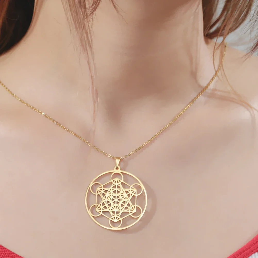 Skyrim Angel Seal Archangel Metatron Cube Necklace Stainless Steel Women Men Sacred Geometry Amulet Religious Spiritual Jewelry