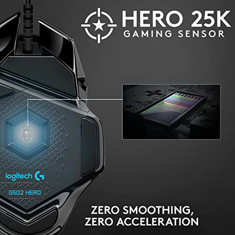 لوجيتك G502 HERO ماوس ألعاب سلكي عالي الأداء، مستشعر HERO 25K، 25,600 نقطة في البوصة، RGB، أوزان قابلة للتعديل، 11 زرًا للكمبيوتر الشخصي/ماك