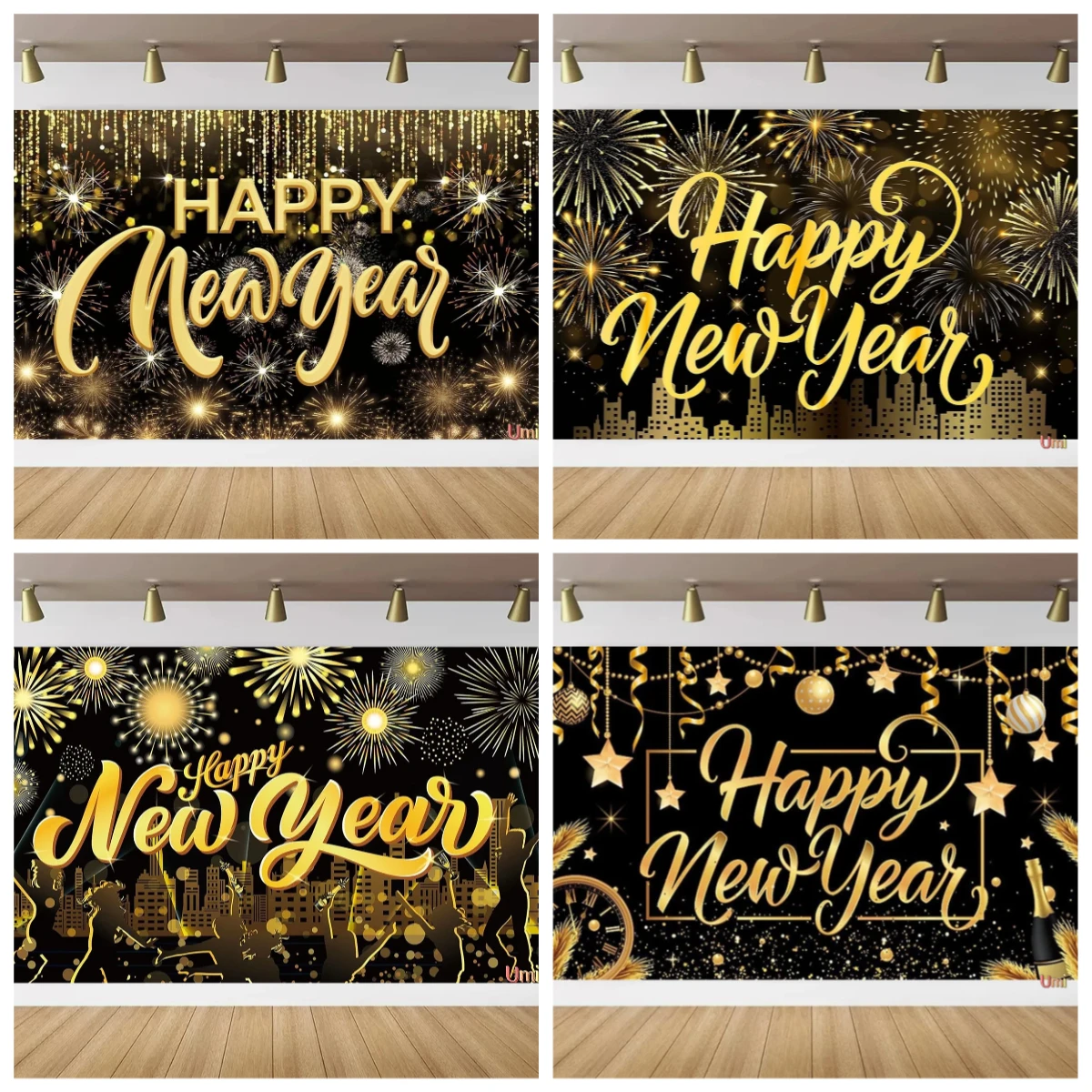 

Happy New Year Theme New Year's Eve Party Carnival Background Decoration Golden Balloon Family Party Banner Decoration