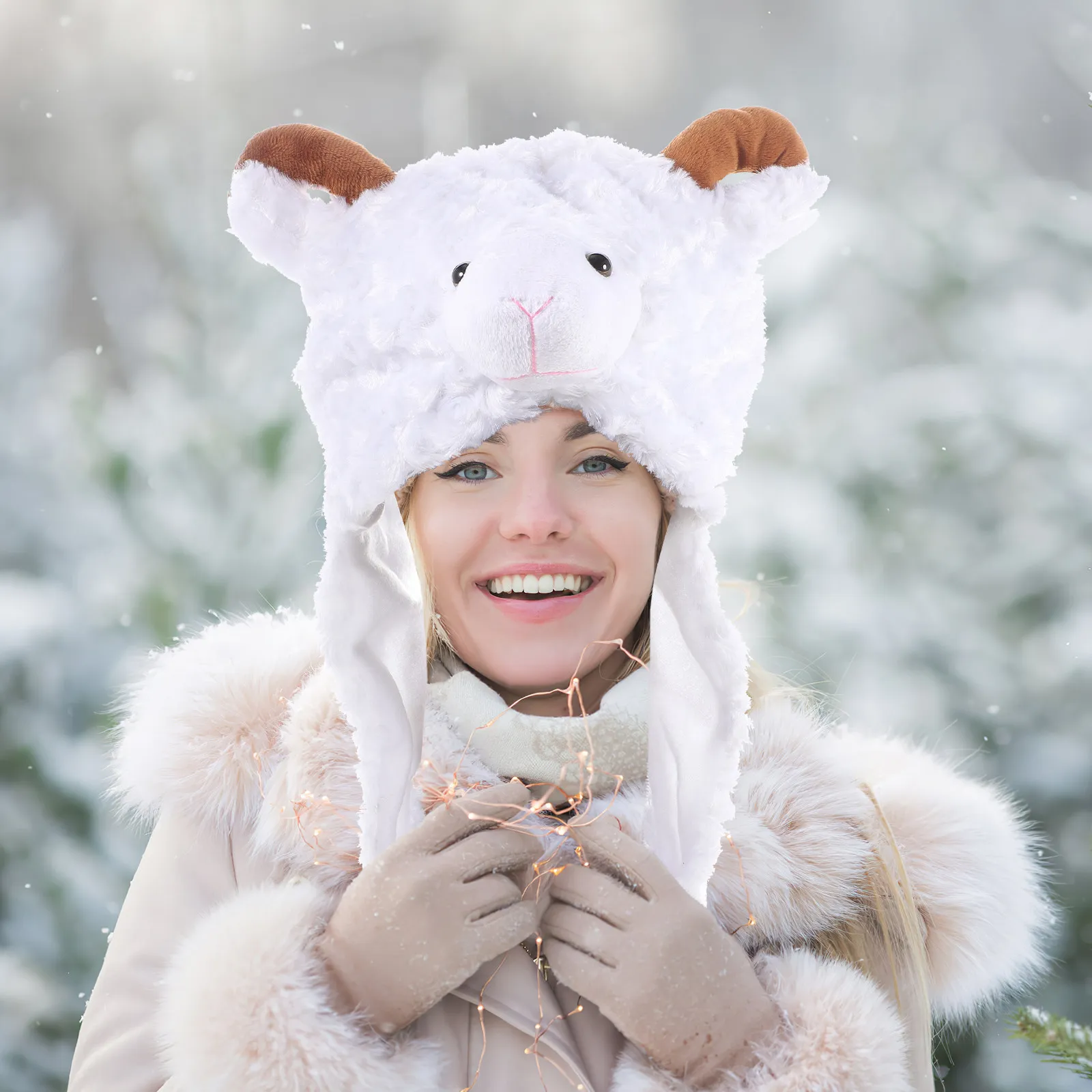 Cute Animal Style Winter Headwear One Size Stretchy Cozy Hooded Hat for Children Adults Outdoor Cold Weather Warmth Party