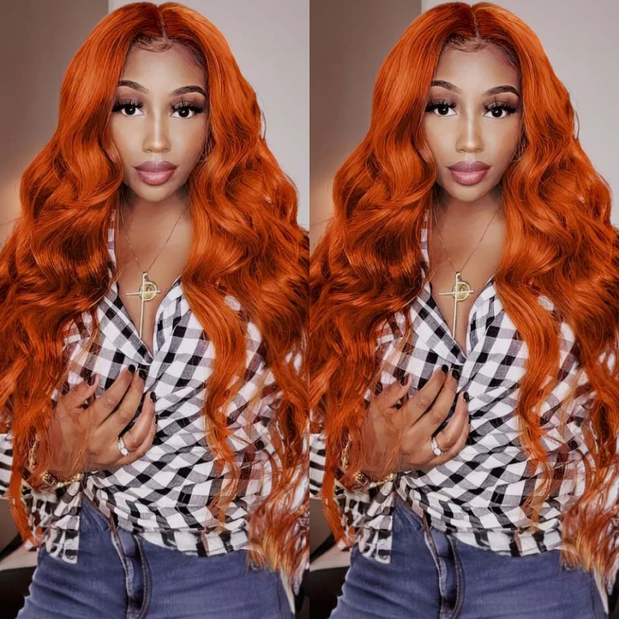 

30 inch 13x4 Lace Front Wig Human Hair 200 Density Ginger Orange Deep Wave Pre Plucked 350 Colored Brazilian Wigs With Baby Hair