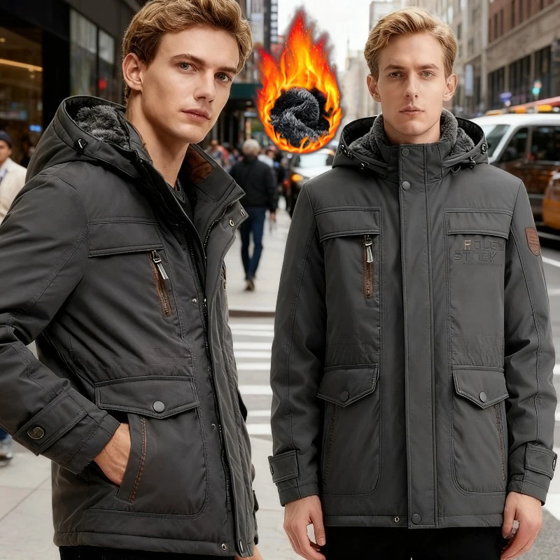 

Men's Winter Coat Thickened Thermal, Heavy Duty Long Jacket with Windproof Waterproof Shell for Cold Weather