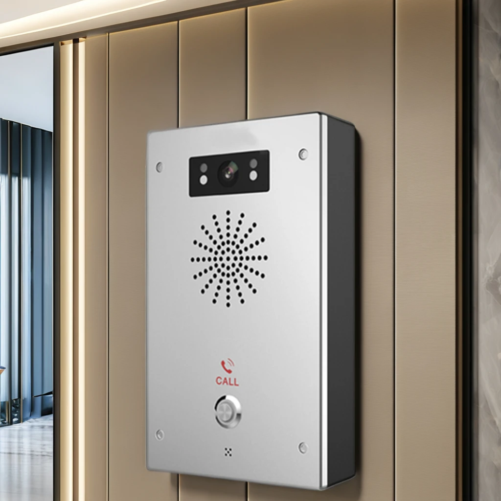 Vídeo porteiro bidirecional de alta durabilidade, acesso à porta com um toque, rede poe, telefone voip para elevadores de apartamentos