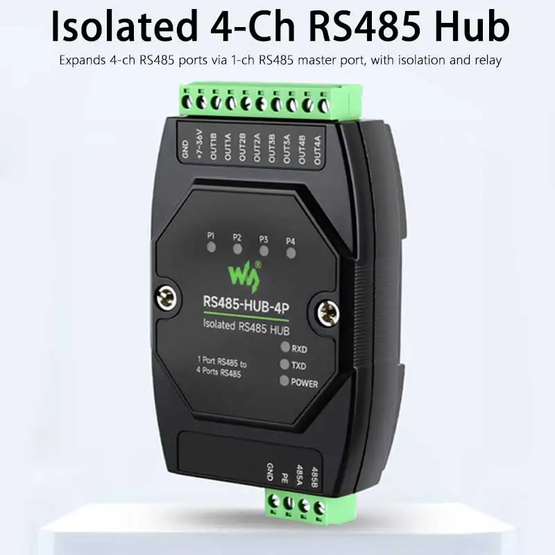 

Industrial-grade isolated 4-Way RS485 Hub Repeater DIN-rail mount One RS485 TO Four RS485