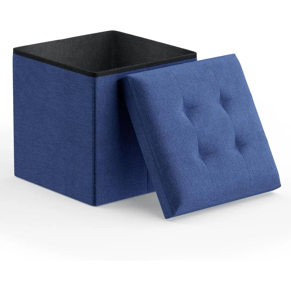 

olding Storage Ottoman Cube, 15 Inches Small oot Rest Stool, Square Ottoman with Storage or Bedroom, Living Room, Dorm, Navy Blu