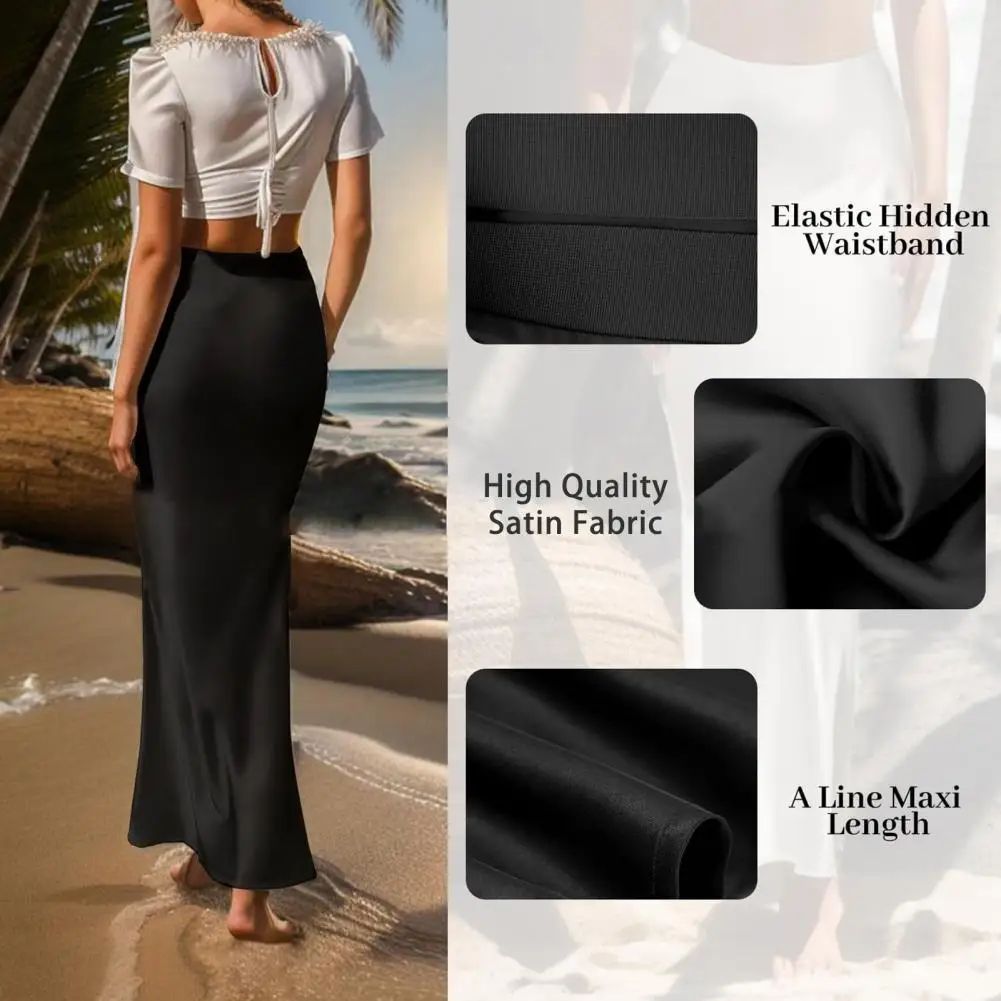 

Elegant Silk Satin Skirts Women High Waisted Fishtail Skirt Korean Fashion A-Line Faldas Solid Color Glossy Office Lady Skirts