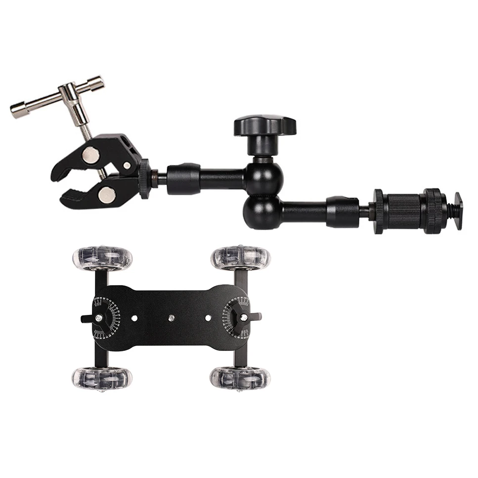 3w1 Camera Rail Car Table Dolly Car + 11 Inch Magic Arm + Phone Handheld Monopod Selfie Stick dla D1000 D3000