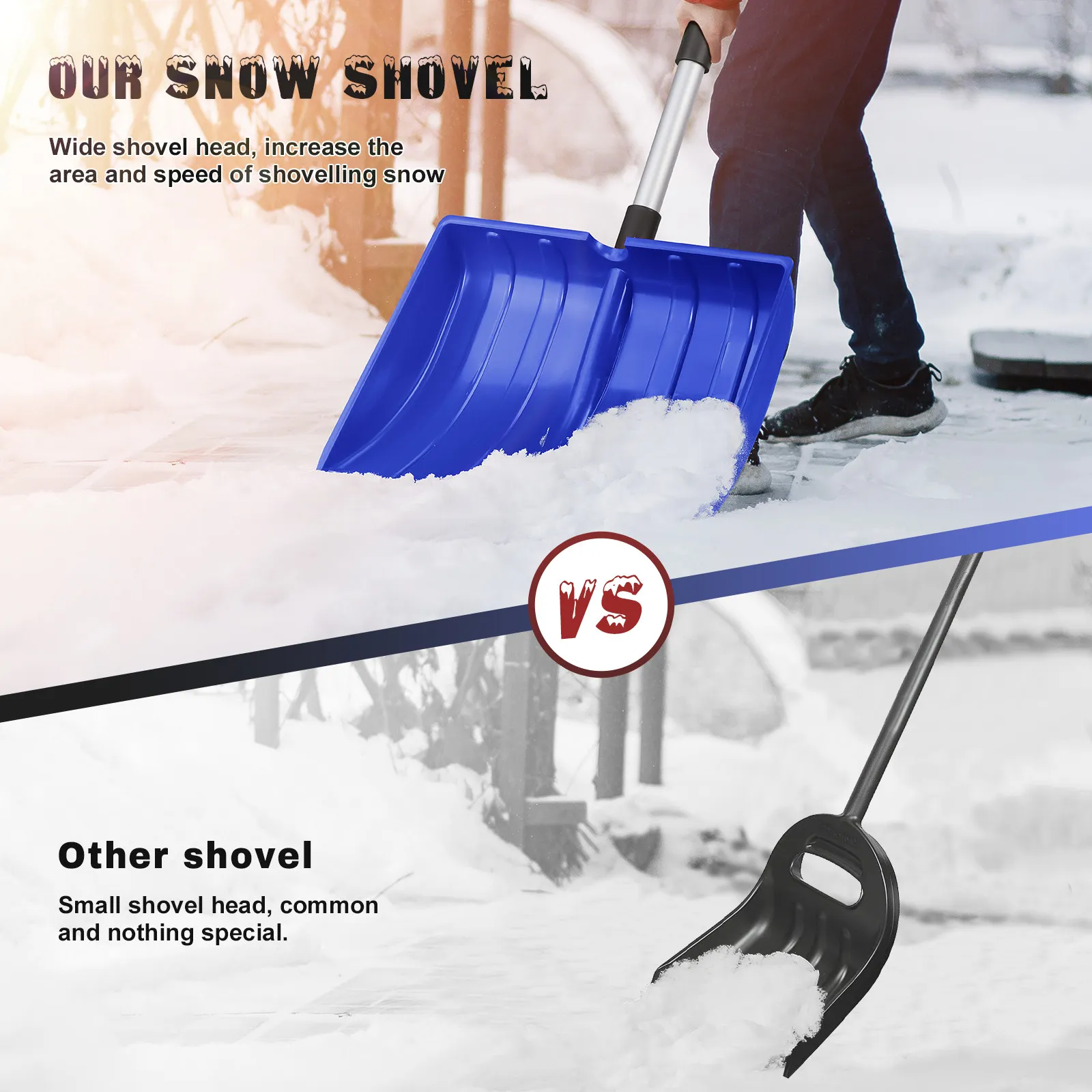 Heavy Duty Collapsible Snow Shovel with Adjustable Aluminum Handle Deep Blade for Snow Removal Ice Scraping Outdoor view 5