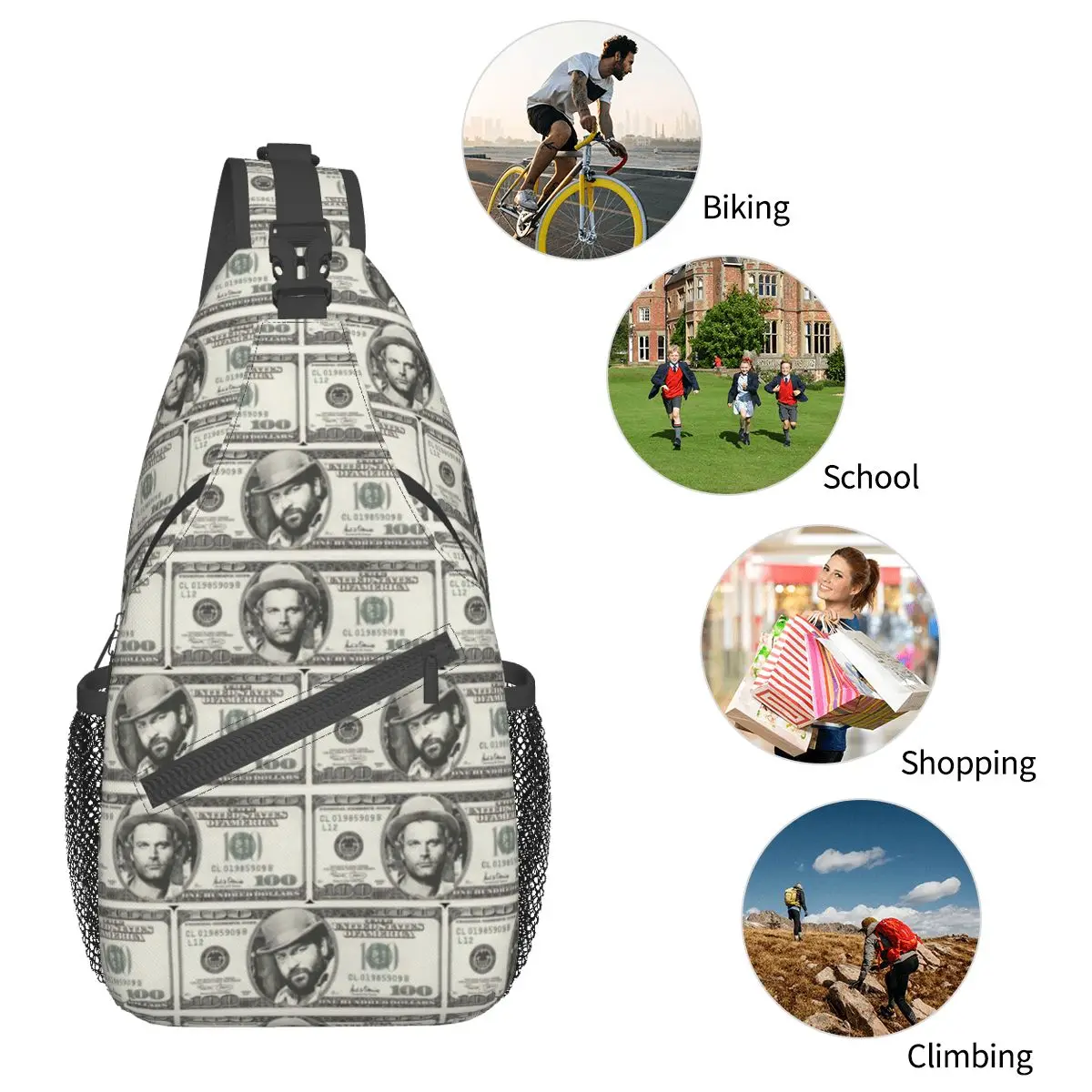 Terence Hill Bud Spencer Dollar Crossbody Sling Bag Small Chest Bag Shoulder Backpack Daypack for Hiking Outdoor Cycling Satchel