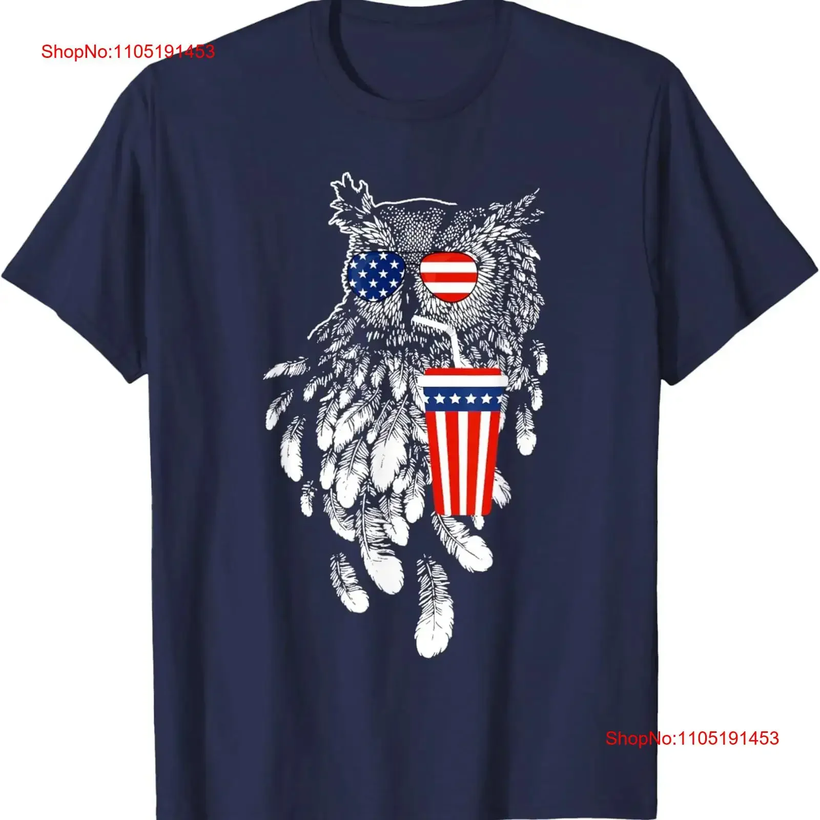

Owl 4th of July Wearing American Flag Glasses T Shirt vintage Washed Unisex Comfortable fashion Casual Breathable Slightly