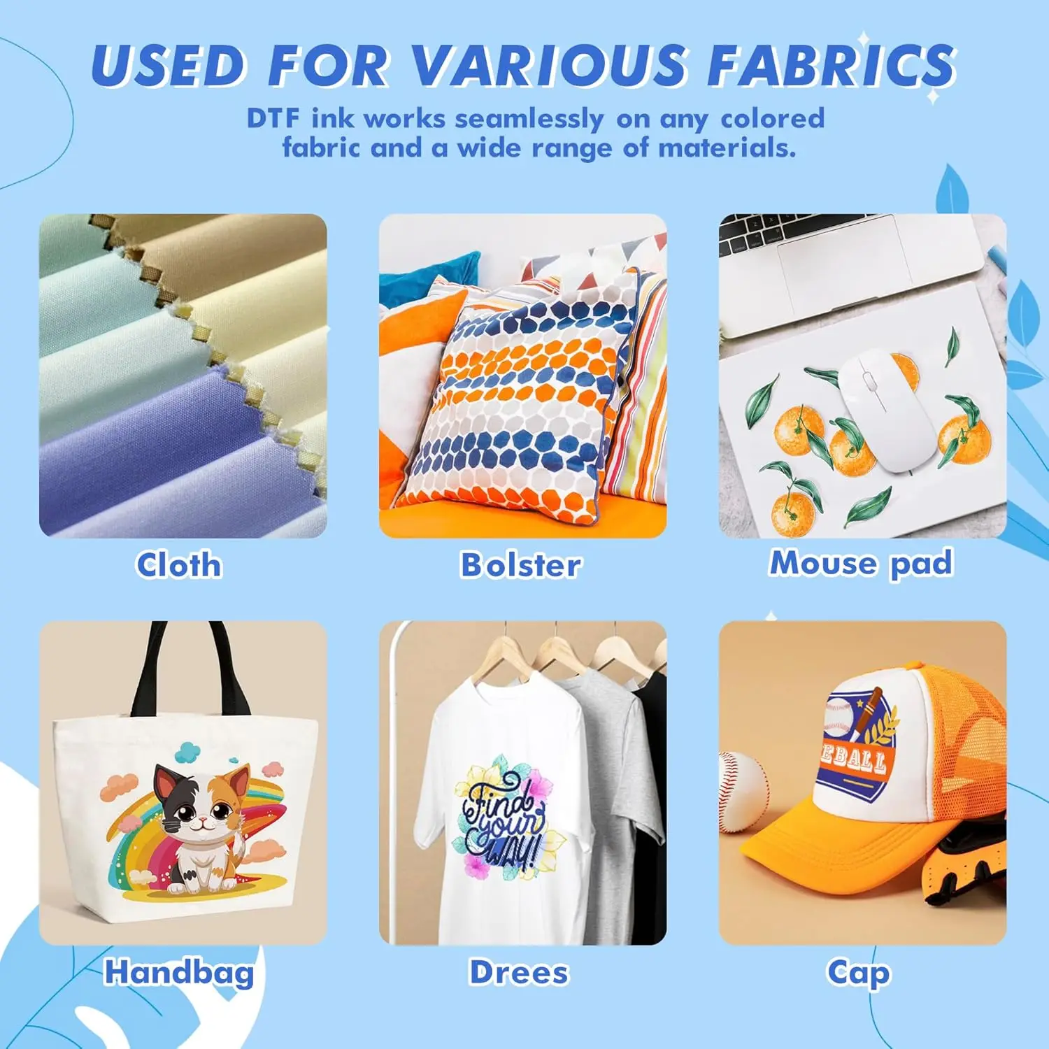 

Чернила для прямой печати на пленке (DTF) 1000 мл/бутылка, для печатающих головок Epson DX5, DX7, 4720, 5113, XP600, L1800, 1390, L805, L3200, для DTF-принтеров.