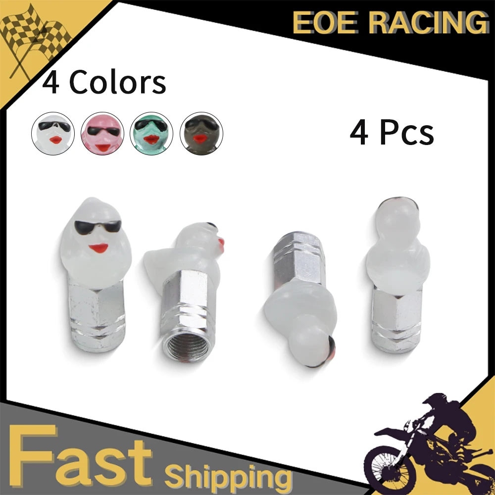 

4Pcs Luminous Sunglasses Duck Tire Valve Caps Dustproof Wheel Stem Covers With O Ring For Car Motorcycle Bike Truck