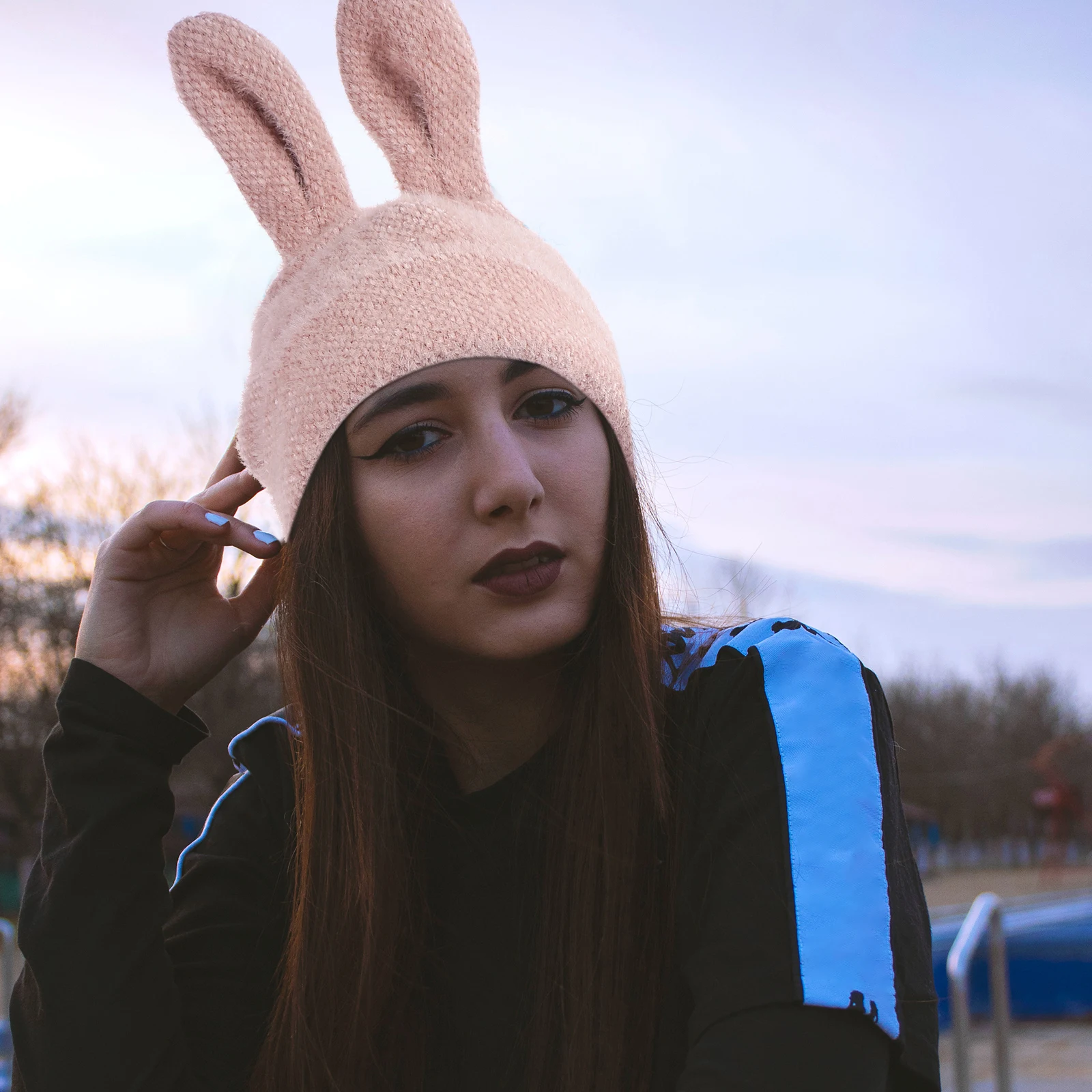 

Rabbit Ears Warm Hat Chenille Fabric Warm Winter Hats Women Winter Hat Girl Ear Design Cold Weather Fashionable