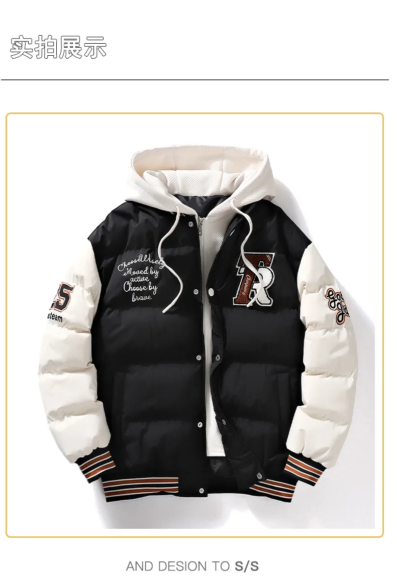 Männer Parka Baumwolle Gefütterte Jacke Mit Kapuze Brief Stickerei Zipper Taschen Coldproof Oberbekleidung Männlichen Mantel Streetwear Chic Heiße Verkäufe – Detail 9