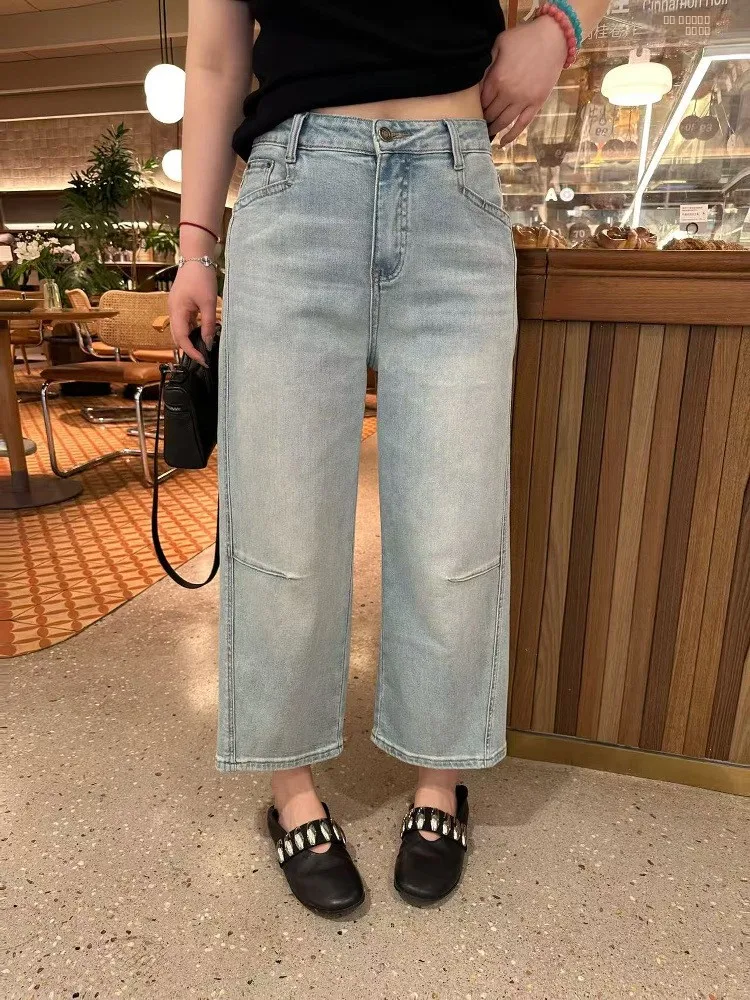 

Джинсы с высокой талией и широкими штанинами, длина 7/8, повседневные, свободного кроя, больших размеров, женские, модные, облегающие, универсальные джинсы