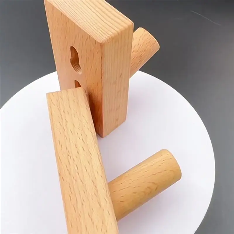 AB42-4Pcs Solid Wooden Hook, Wall Free Punching Door Back Hook,Entryway Hook, Changing Room Clothes, Coat Room Wooden Hook