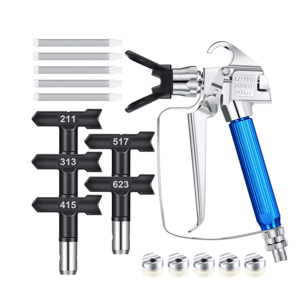 ABEZ 12PCS 에어리스 페인트 분무기 노즐 가드 포함 5개 스프레이 팁 및 5개 에어리스 페인트 스프레이 필터 에어리스 스프레이용