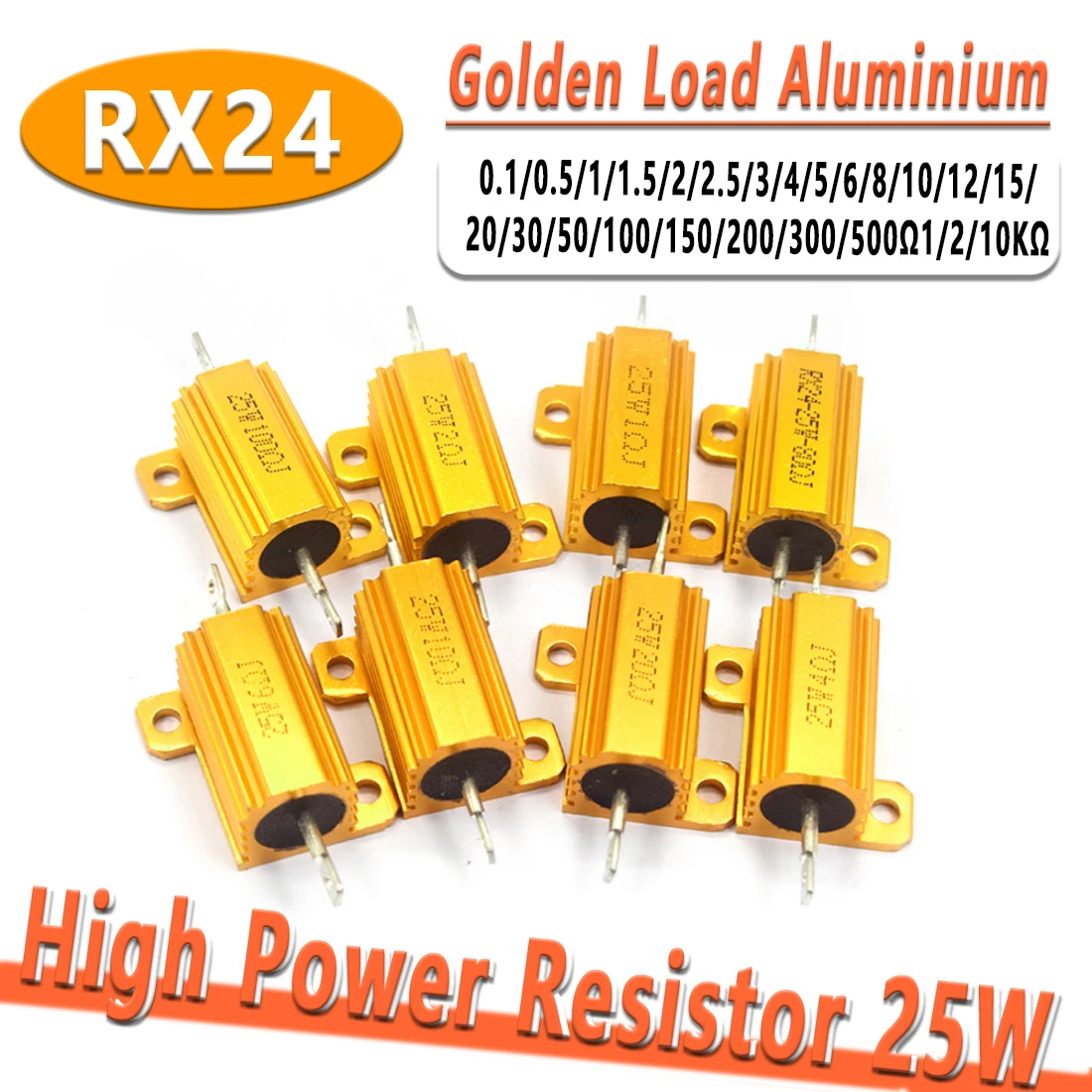 1Pcs 25W Aluminum Power Resistor 0.1~10K ohm Metal Shell Case Wirewound Resistance Load Resistors