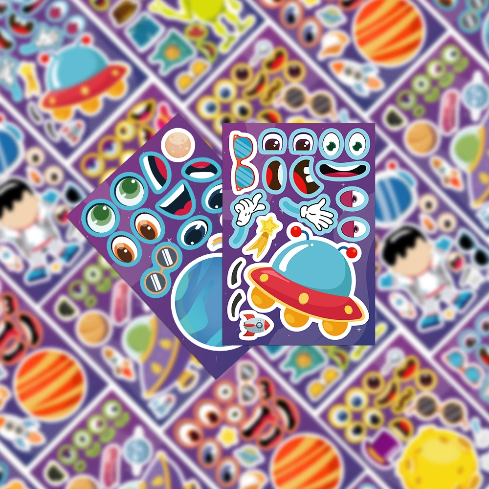 8PCS Space Planet Astronaut Collage Stickers Anime Cute Cartoon Puzzle DIY Hand Account Water Cup Refrigerator Stickers