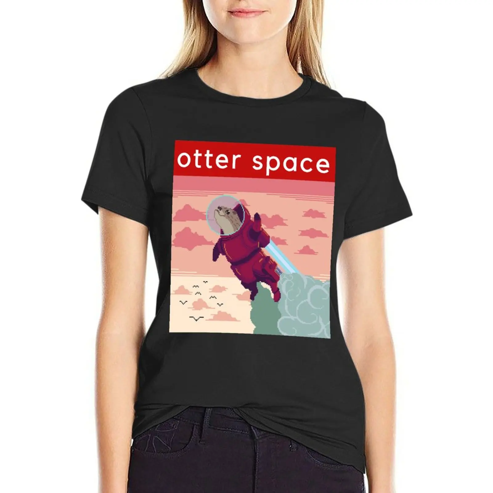 Otter Space Cute Astronaut Pixel Art T-Shirt vintage customs white t shirts for Women