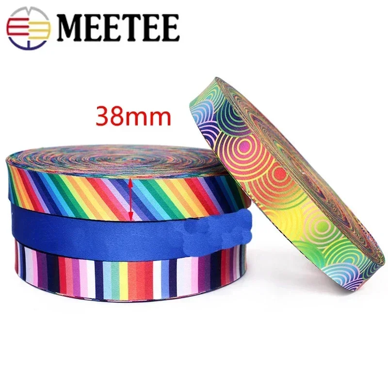 Cinta de correas impresa Meetee de 5 metros, cinta de poliéster de 38mm para bolso, bolso, cinturón de cuero, accesorios de Material de costura textil DIY