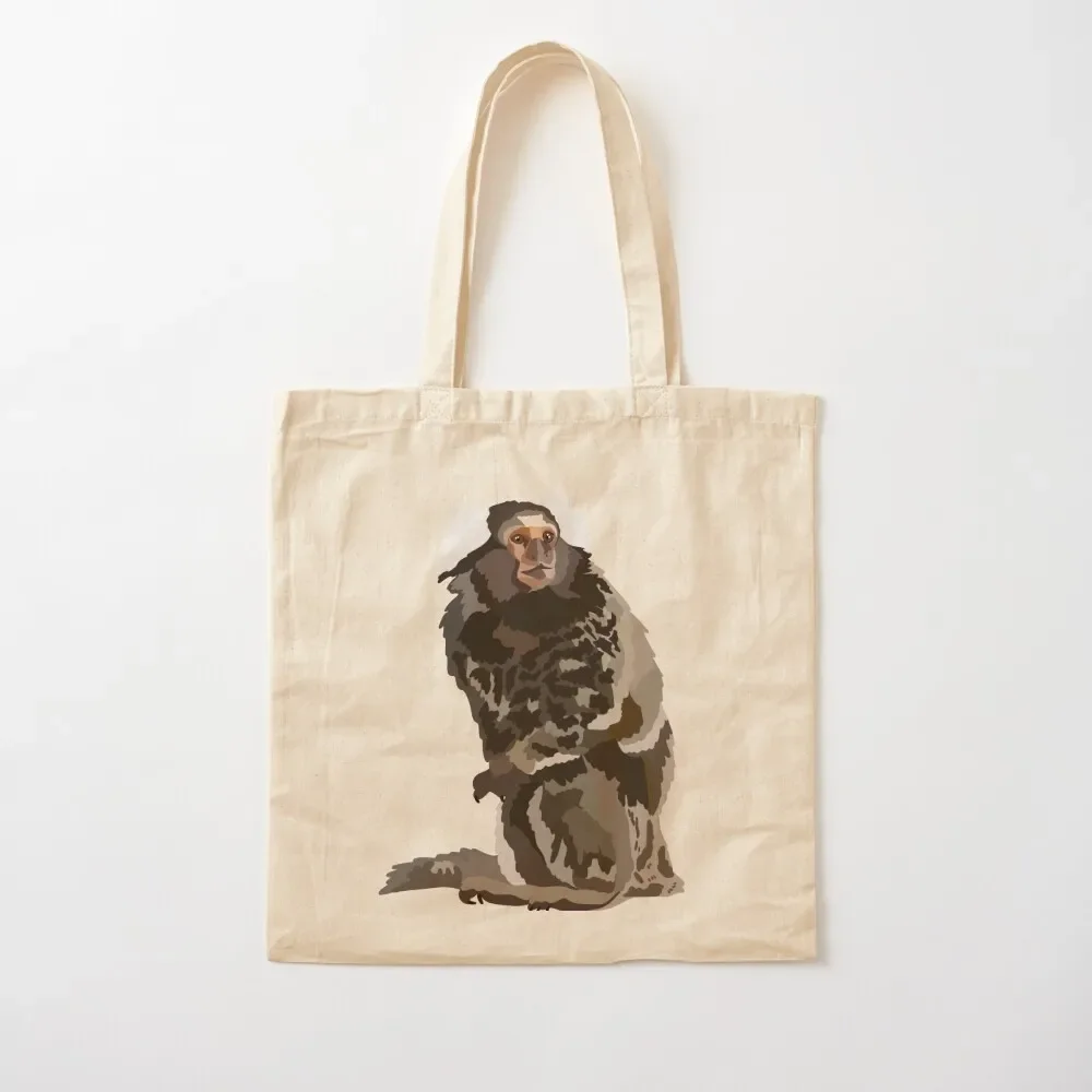 

W is for White tufted marmoset Tote Bag canvas tote hand bags Canvas stote bag Canvas bag for women