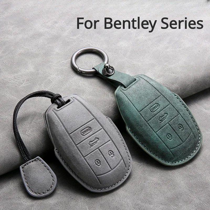 

Car Key Cover Shell Fob for Bentley Bentayga 2017-2021 2AHMV-YK1 Leather Car Key Case Cover for Bentley Keyring Accessories