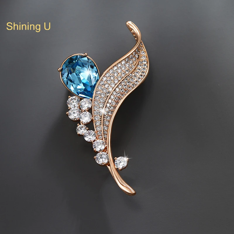 

Shining U Full Gems Luxury Brooch Simulated Crystal Fashion Jewelry for Women Suit Accessory