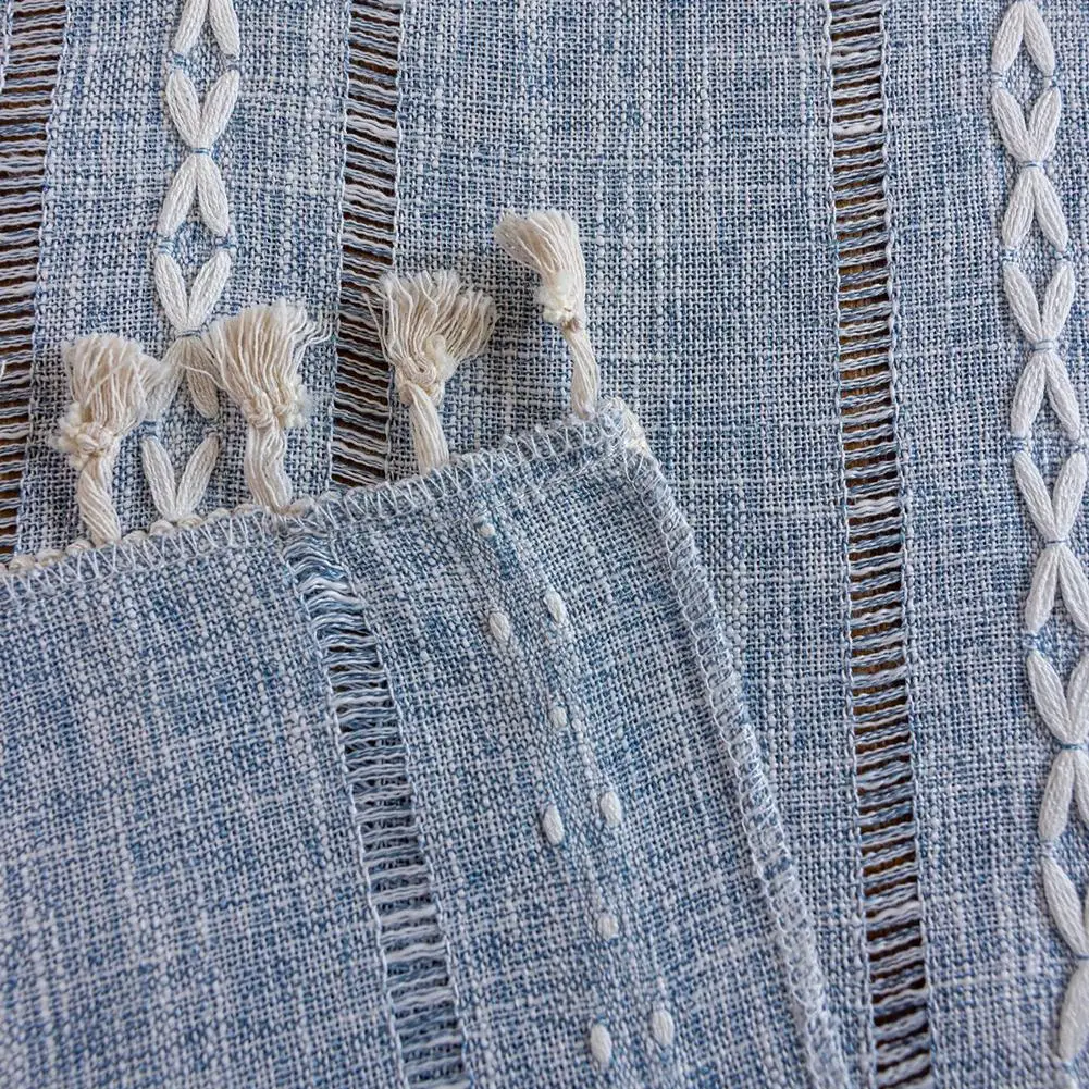 Rustic Table 33 x 180 cm Made of Linen and Polyester for Kitchen Table with Embroidered Motifs and Airy Detail