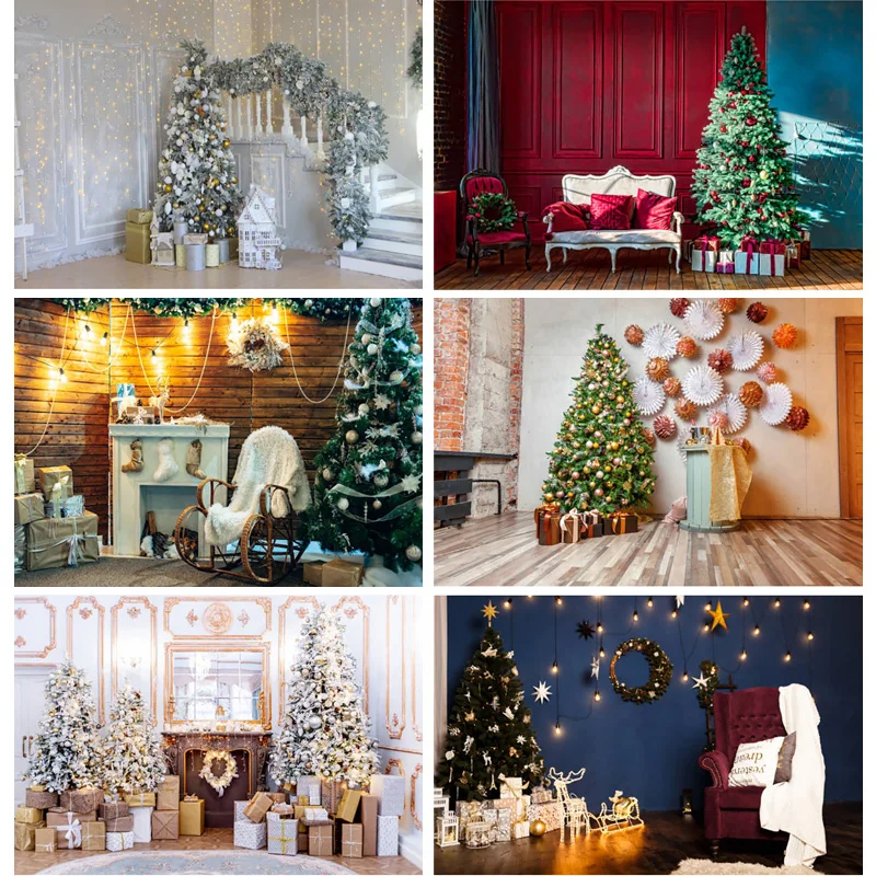 

SHENGYONGBAO Christmas Photography Background Christmas Tree Fireplace Backdrops For Photo Studio Props SDJ-03