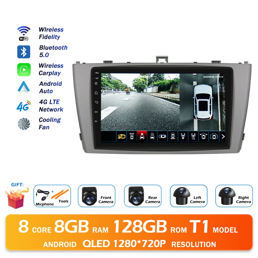 Android 16 QLED 2000*1200 P Voor Toyota Avensis T27 2008-2015 GPS Navigatie Multimedia Speler Auto draadloze CarPlay WIFI 4G