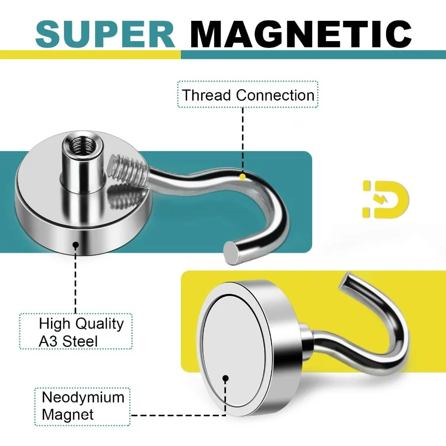 خطافات مغناطيسية شديدة التحمل 50 رطل خطاف مغناطيسي نيوديميوم قوي للمنزل والمطبخ والمكتب والمرآب بقطر 20 مم 0.78ih #5