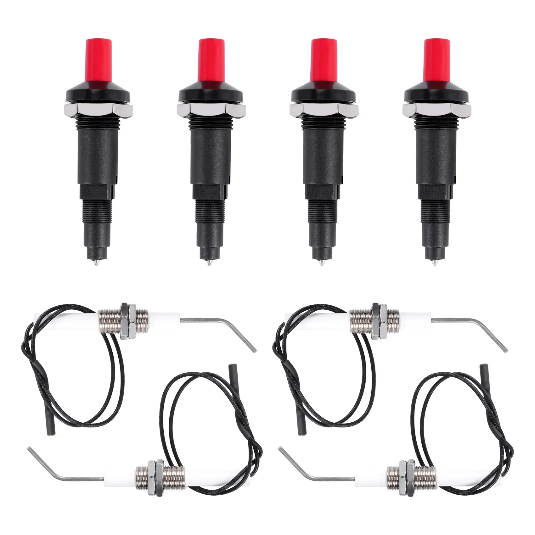 

B18B 4 Pieces Propane Push-Type Piezo Igniter Kit with Threaded Ceramic Electrode Ignition Plug Wire 30 cm for Gas Grill